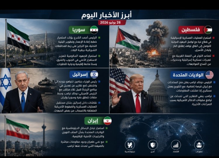أبرز العناوين الإخبارية – الاثنين 27 يوليو/تموز 2026